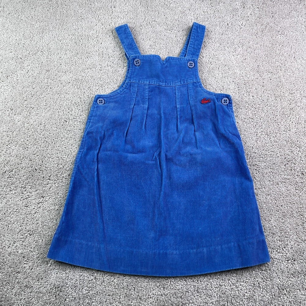 Vintage Izod Lacoste Girls Dress Size 5 Blue Corduroy Bib Pleated 80s 90s